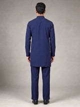Navy Poly-Viscose mens short kurta with pintuck yoke