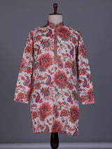 Off white modal silk floral printed mens kurta with sequin jaal