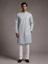 Mint blue modal silk mens kurta with geometric sequin embroidery