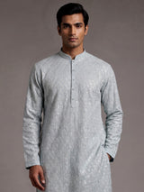 Mint blue modal silk mens kurta with geometric sequin embroidery