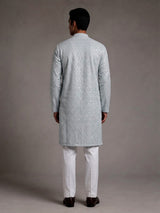 Mint blue modal silk mens kurta with geometric sequin embroidery