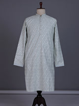 Mint blue modal silk mens kurta with geometric sequin embroidery