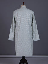 Mint blue modal silk mens kurta with geometric sequin embroidery