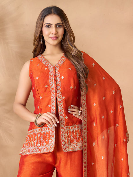 Orange silk palazzo suit for festive celebration