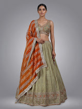 Pista green wedding wear lehenga choli in silk