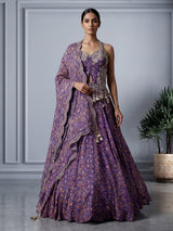 Blue georgette printed lehenga choli with embellished tassels