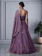 Blue georgette printed lehenga choli with embellished tassels