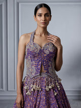 Blue georgette printed lehenga choli with embellished tassels