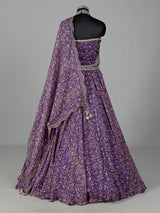 Blue georgette printed lehenga choli with embellished tassels