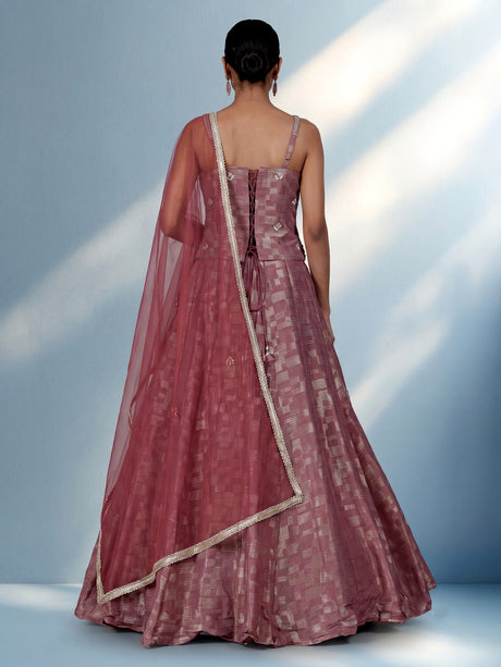 Onion pink silk lehenga choli with zardosi detailing