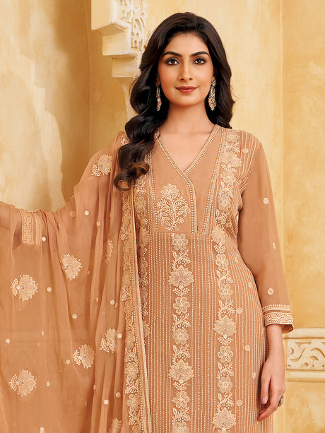 Peach georgette salwar suit with thread work