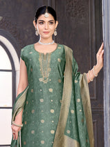 Green silk salwar suit with zardosi, aabla and diamond embellishments