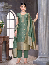 Green silk salwar suit with zardosi, aabla and diamond embellishments