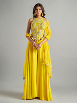 Yellow silk wedding wear palazzo suit with dupatta