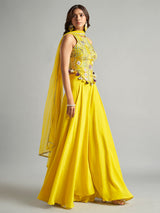 Yellow silk wedding wear palazzo suit with dupatta