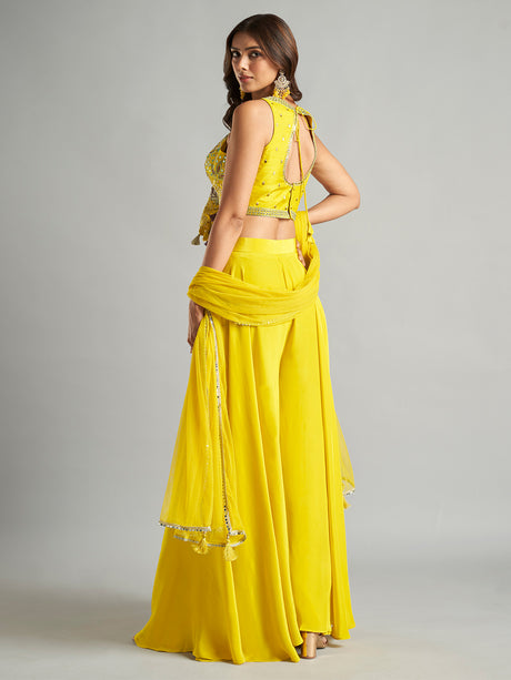 Yellow silk wedding wear palazzo suit with dupatta