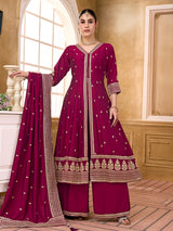 Maroon silk pakistani anarkali suit with embroidered and sequin work