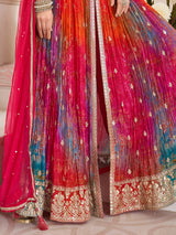 Multicolor silk printed festive anarkali suit