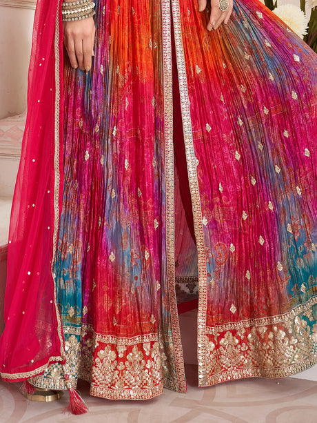 Multicolor silk printed festive anarkali suit