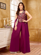 Pastel onion pink chiffon silk palazzo suit