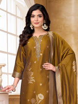 Mehendi green silk salwar suit with intricate zardosi and embroidery