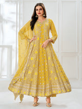 Yellow georgette festive wear anarkali suit for women
