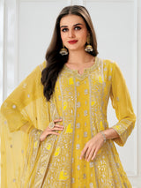 Yellow georgette festive wear anarkali suit for women