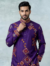 Deep purple raw silk men kurta suit