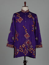 Deep purple raw silk men kurta suit