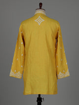 Yellow ivory botanical cotton linen men kurta suit