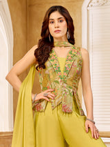 Liril green brocade designer salwar suit with zardosi collar work