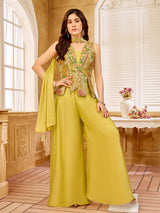 Liril green brocade designer salwar suit with zardosi collar work