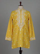 Yellow chikankari cotton linen men kurta suit