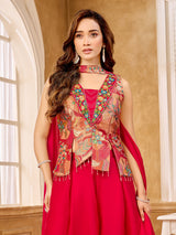 Rani pink brocade designer salwar suit with zardosi collar