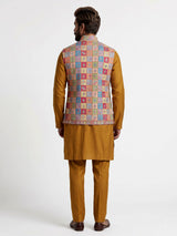 Rust orange silk mens waistcoat set with folk motif embellishments