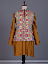 Rust orange silk mens waistcoat set with folk motif embellishments
