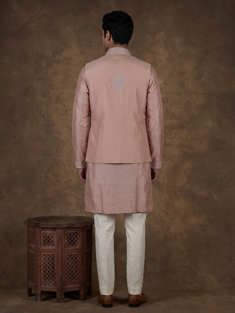 Onion pink botanical filigree raw silk men waistcoat set