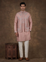 Onion pink botanical filigree raw silk men waistcoat set