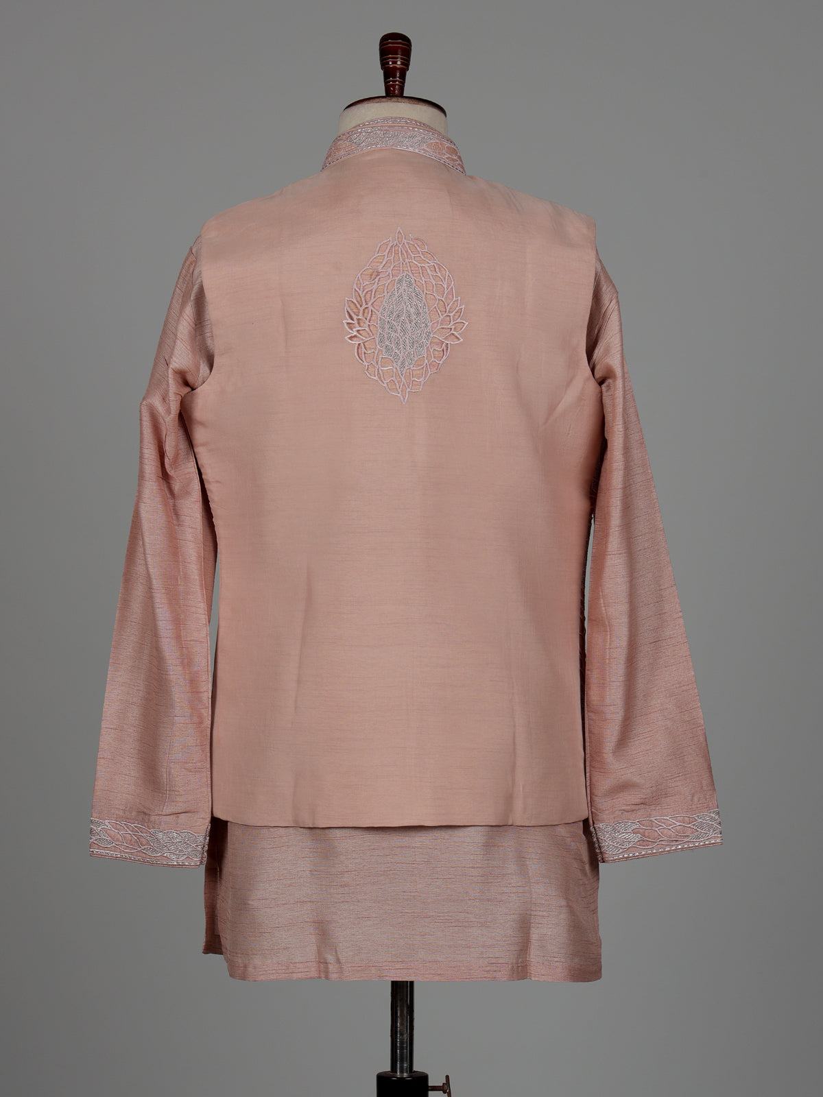 Onion pink botanical filigree raw silk men waistcoat set