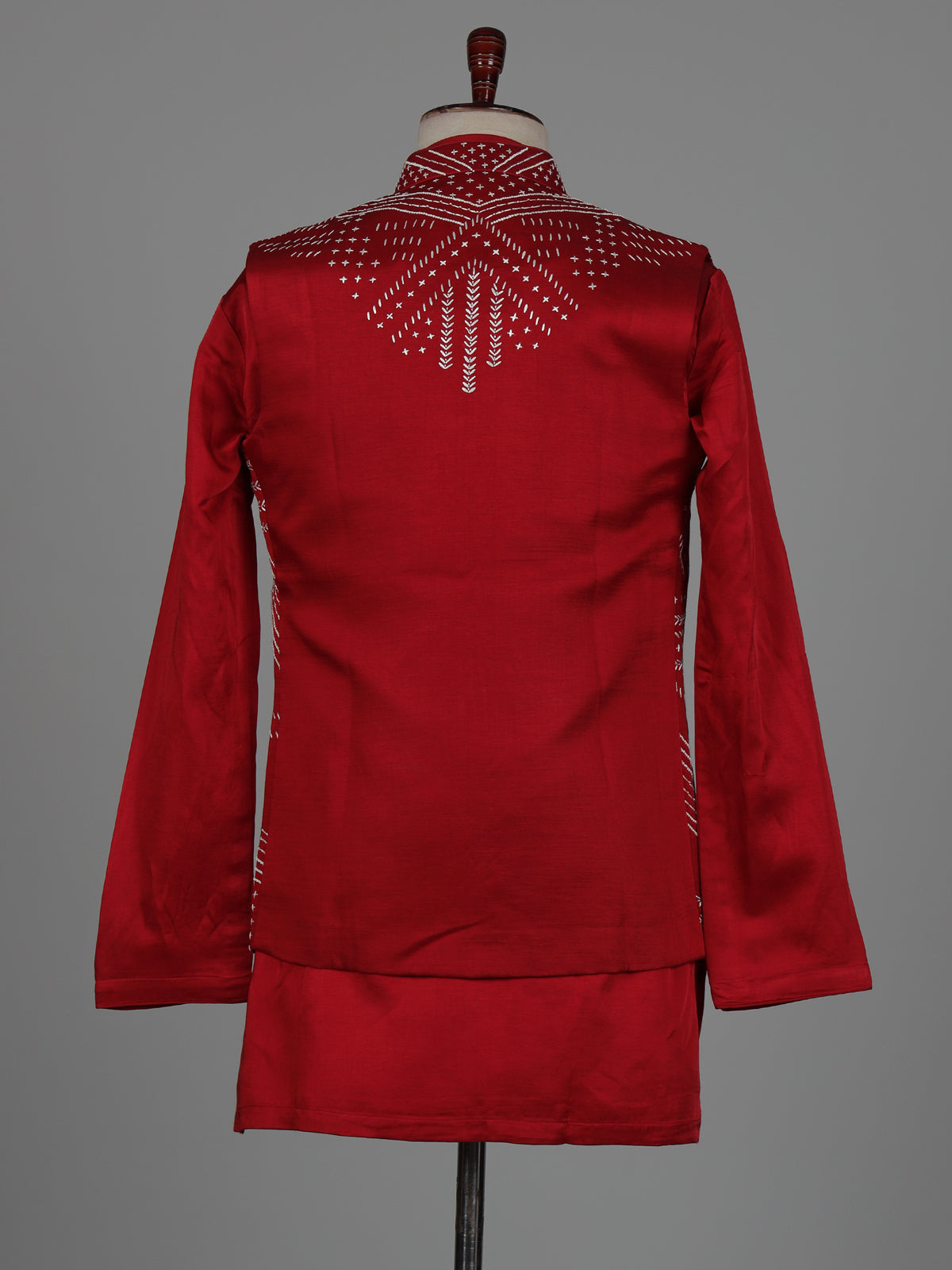 Dark red nehru jacket cotton linen men waistcoat set
