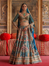 Rama blue patola inspired women bridal lehenga choli
