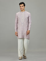 Lilac purple zardosi linen men kurta suit