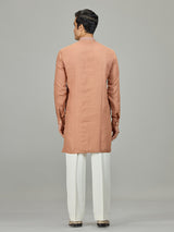 Rust peach royal botanical linen men kurta suit