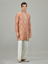 Rust peach royal botanical linen men kurta suit