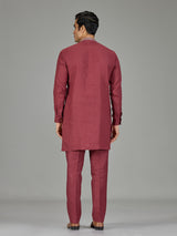 Maroon floral tapestry linen men kurta suit