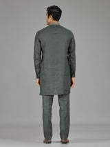Green floral panel premium linen men kurta suit