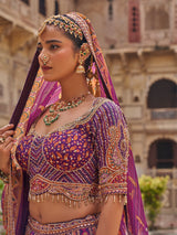 Purple mughal arch patterned women bridal lehenga choli