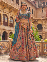 Teal blue mughal arch women bridal lehenga choli