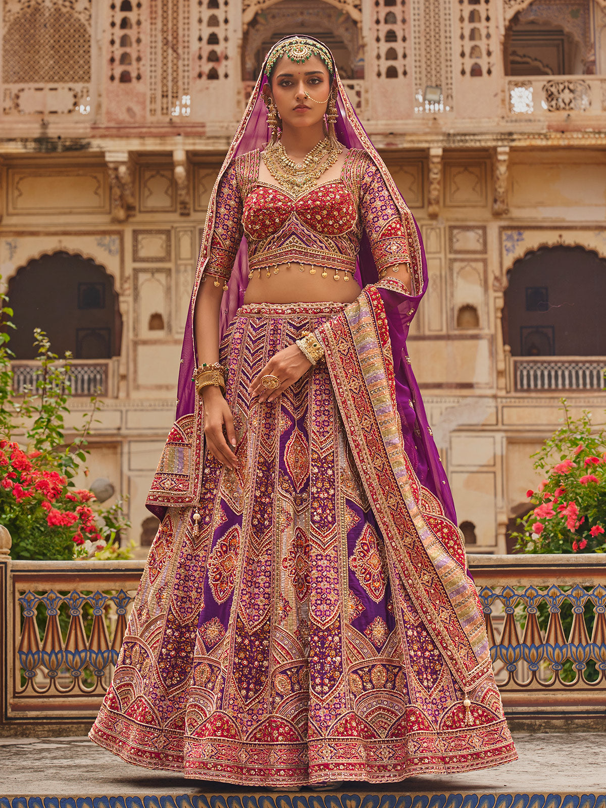 Purple structured mughal women bridal lehenga choli