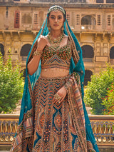 Rama blue structured mughal women bridal lehenga choli